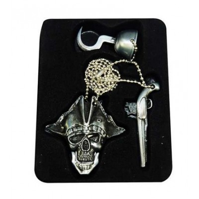 32" Pirate Pistol Hook Charm Necklace With Hidden Blade